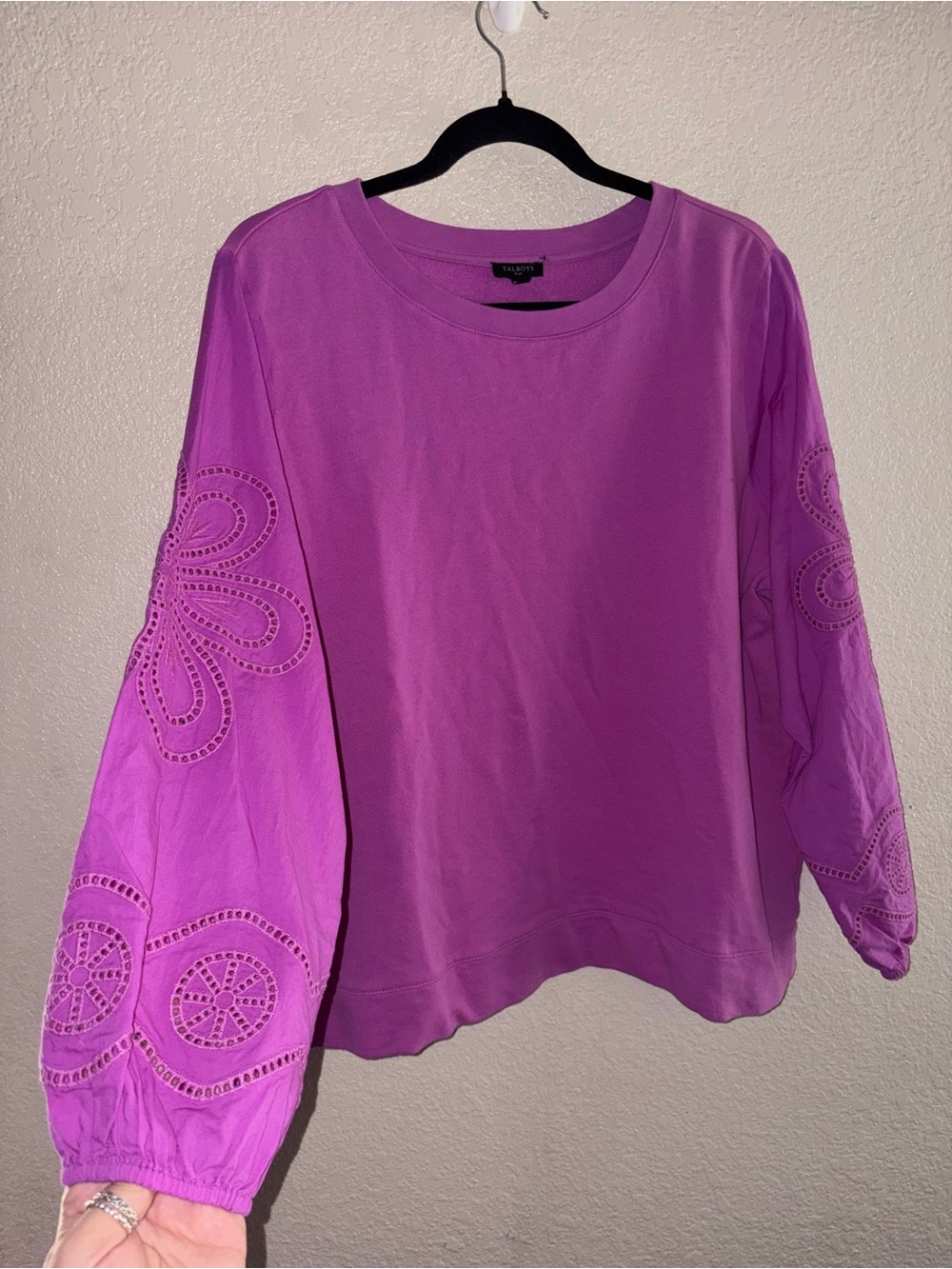 💜EUC Talbots “Eyelet Sleeves Crewneck Sweatshirt” Radiant Orchid💜 Sz X (0X/14W) - Picture 6 of 12